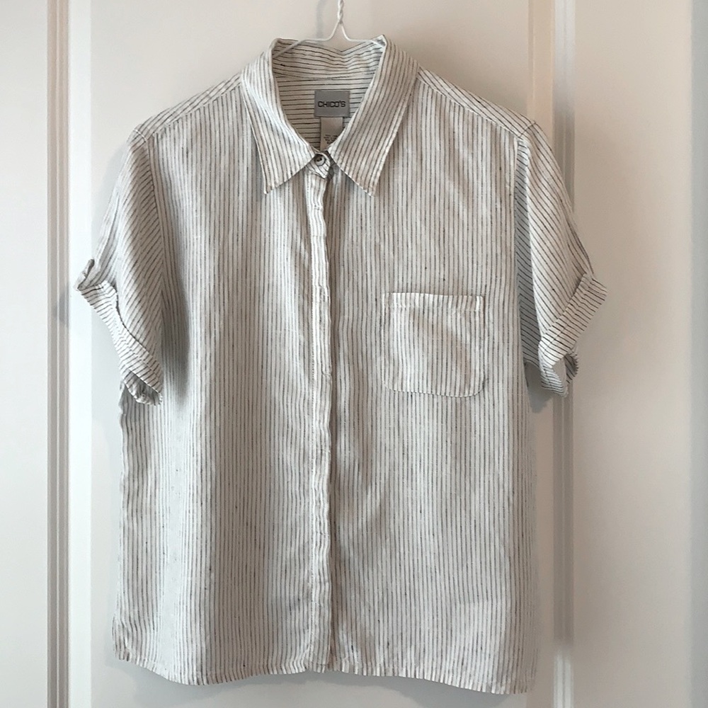 Chico’s Linen Pin Stripe Blouse